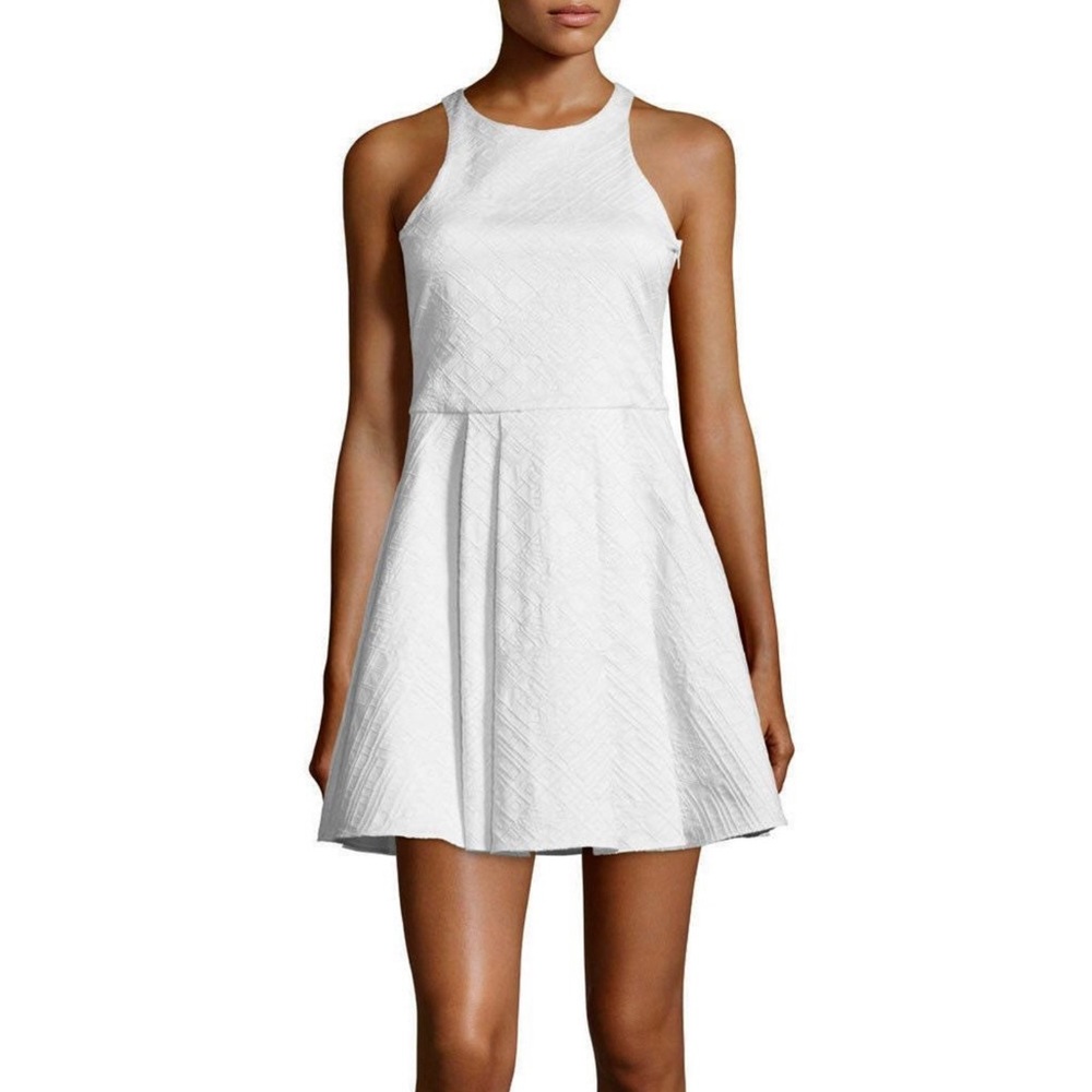 NEW PARKER WHITE TEXTURED FIT-AND-FLARE MINI DRESS